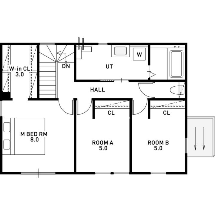 土間のある暮らしを楽しむ、 ヴィンテージテイストの家の2F間取り図