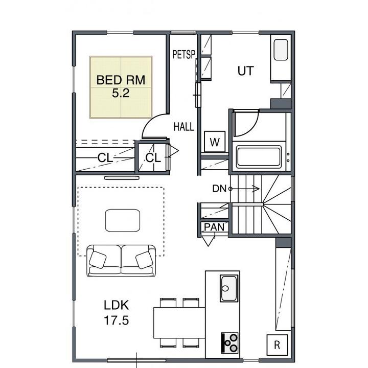 ペットとの暮らしを楽しむ、こだわりのガレージハウスの2F間取り図