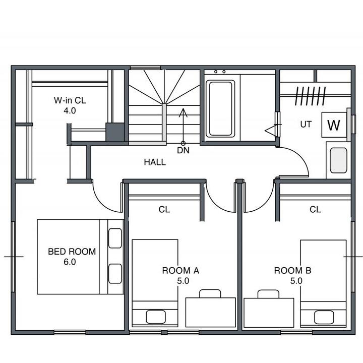趣味を満喫する、土間リビングのある家の2F間取り図