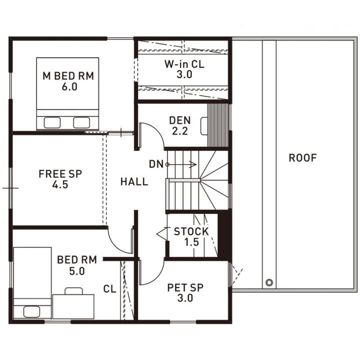 趣味の道具に囲まれて暮らす、土間とガレージのある家。の2F間取り図