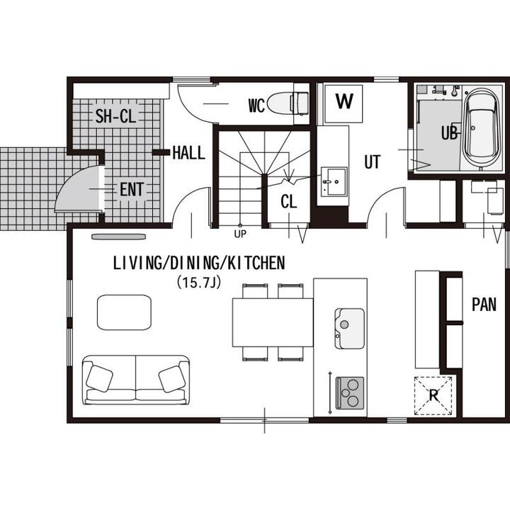 自分好みの空間で、お洒落に暮らす家。の1F間取り図