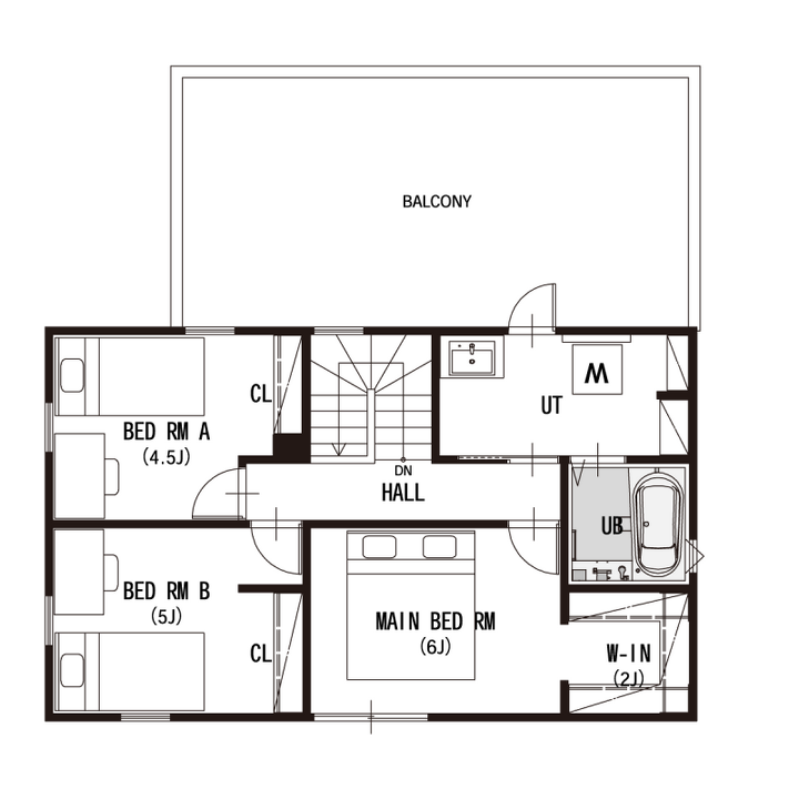 ガレージ×バルコニー 趣味も家族時間も楽しむ家の2F間取り図