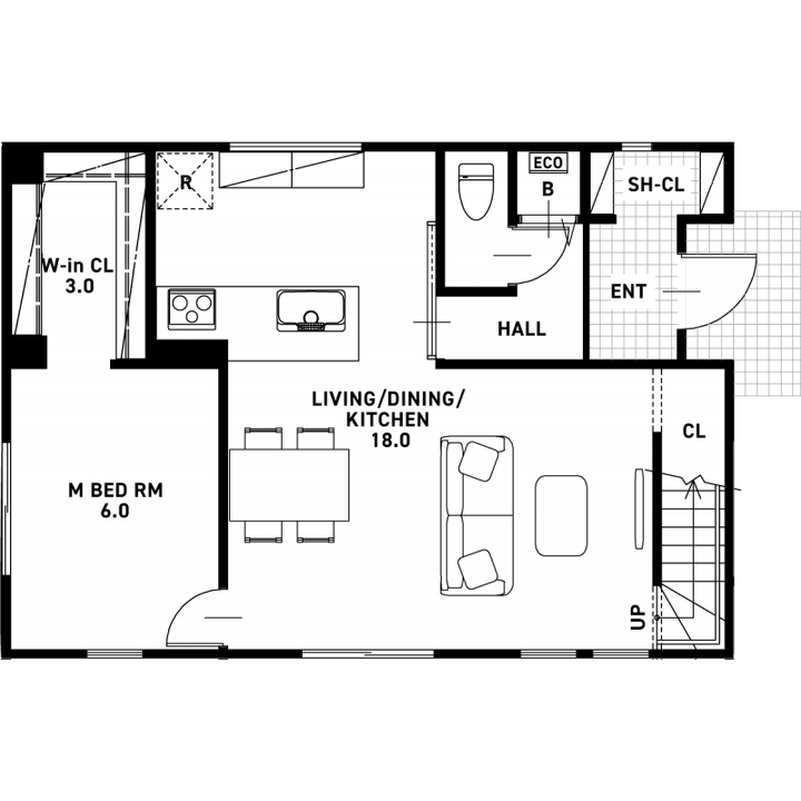こだわりの空間でペットと暮らす家の1F間取り図
