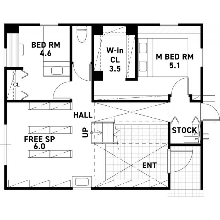 大きな土間と道具収納庫のある、趣味と暮らす家。の1F間取り図