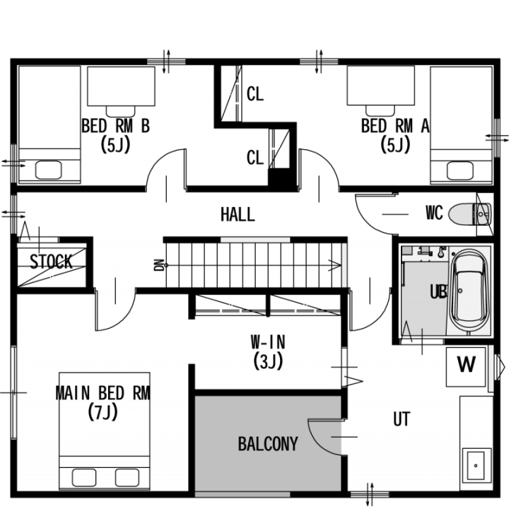 バイク好きがこだわり抜いた、インナーガレージを眺める暮らしの2F間取り図